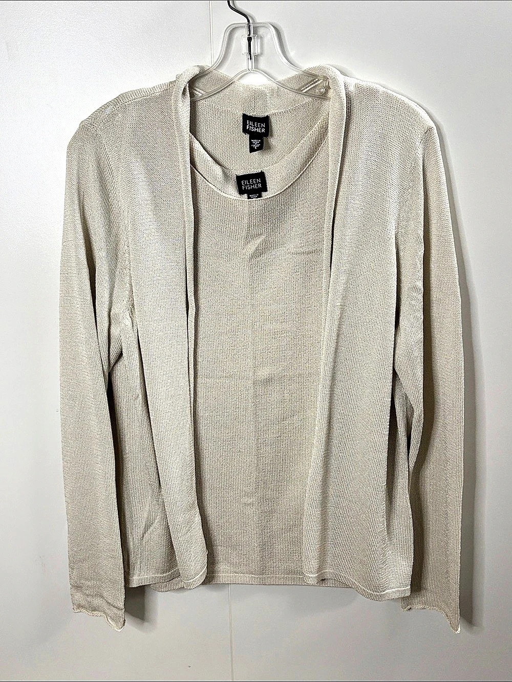 Eileen Fisher Tank & Cardigan Set Textured Knit Sweaters Size Large Like New